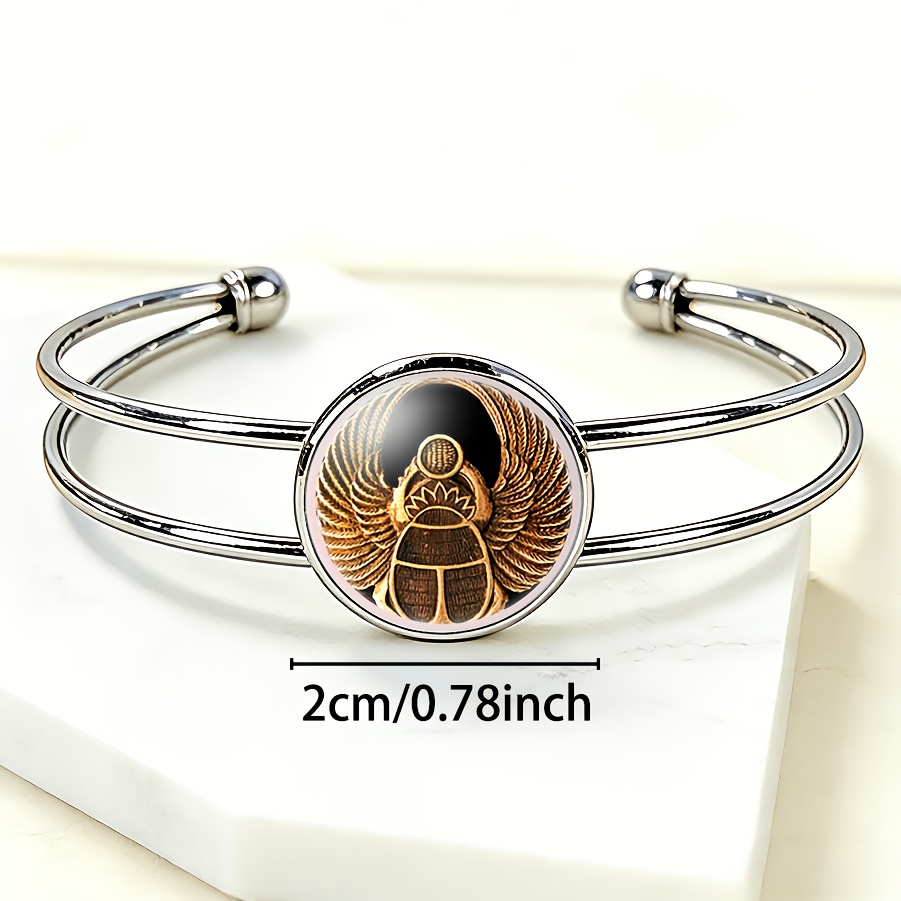 Adjustable Open Bangle with Round Time Gemstone Inlay